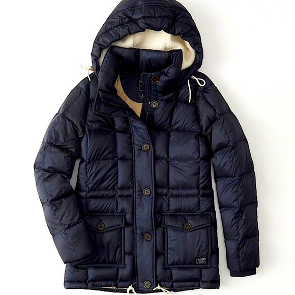 ABERCROMBIE & FITCH Womens Down-Filled Puffer navy Coat size S - Picture 1 of 11